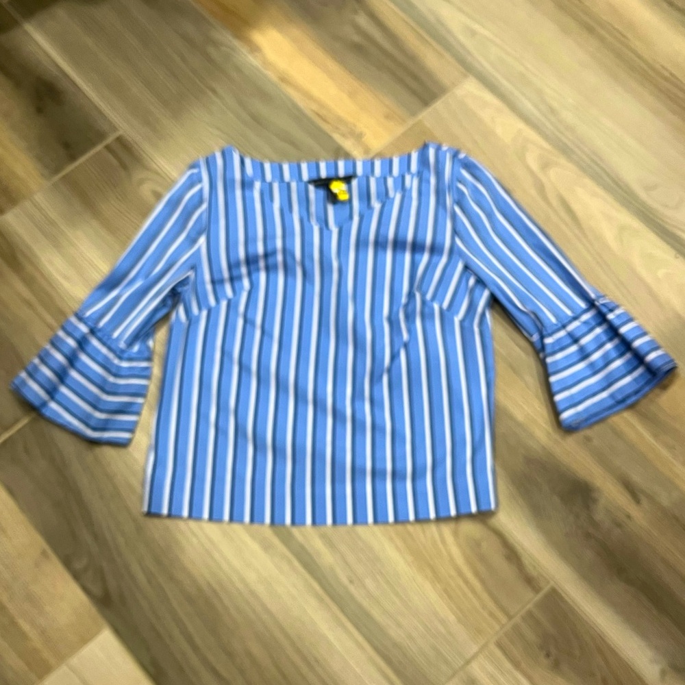 White House Black Market Blue and White Blouse, Size 8